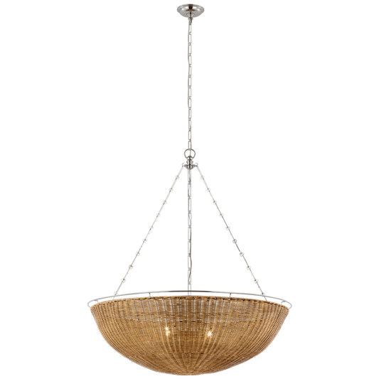 Clovis Extra Large Chandelier - Polished Nickel and Natural Wicker