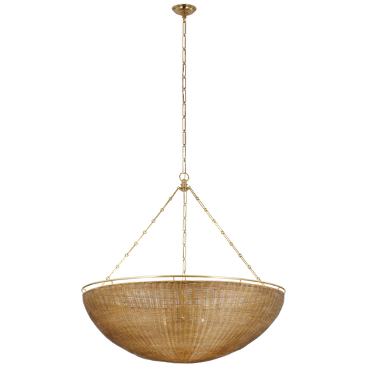 Clovis Grande Chandelier - Antique-Burnished Brass and Natural Wicker