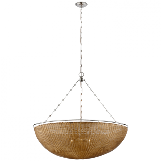 Clovis Grande Chandelier - Polished Nickel and Natural Wicker