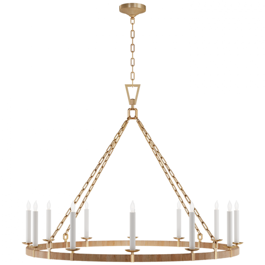 Darlana X-Large Wrapped Ring Chandelier, 12-Light, LED, Antique-Burnished Brass, Natural Rattan, 50"W (CHC 5874AB/NRT D02RT)