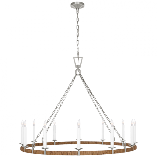 Darlana XL Wrapped Ring Chandelier - Polished Nickel and Natural Rattan