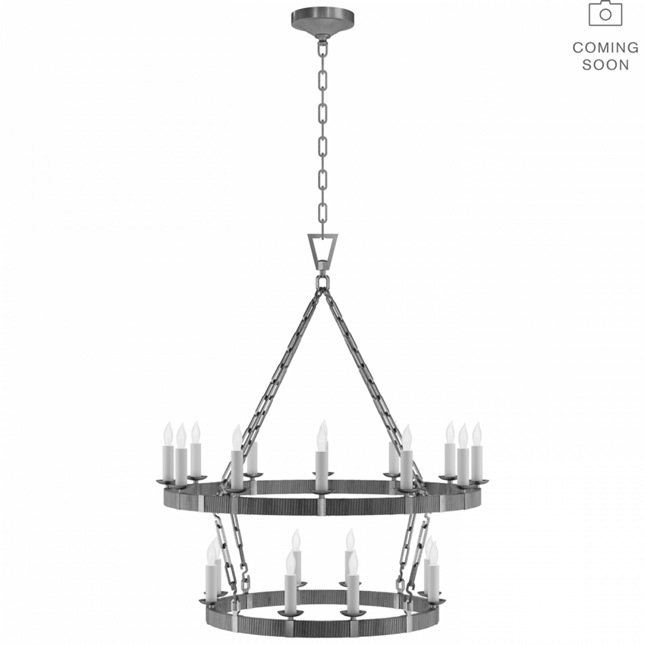 Darlana Medium Two Tier Chandelier - Aged Iron and Natural Rattan