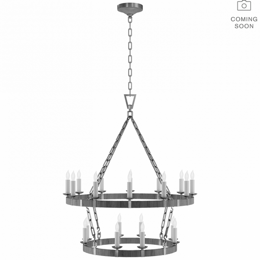 Darlana Medium Two Tier Chandelier - Aged Iron and Natural Rattan