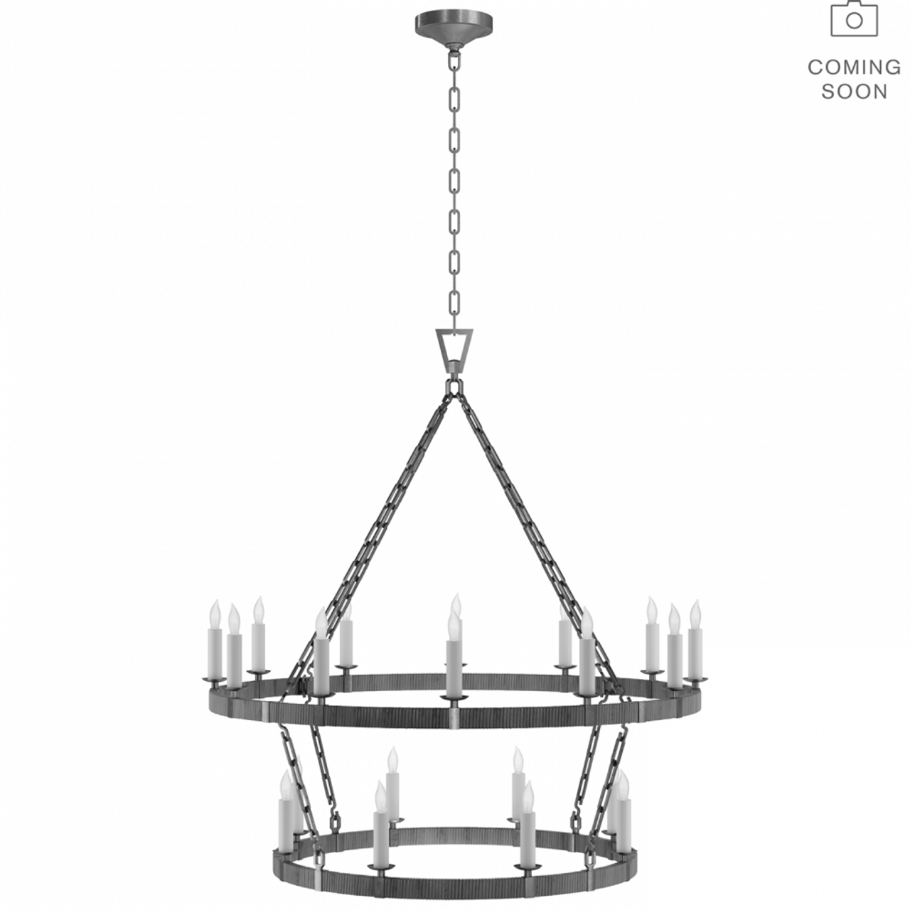 Darlana Large Two Tier Chandelier - Aged Iron and Natural Rattan