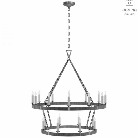 Darlana Large Two Tier Chandelier - Aged Iron and Natural Rattan