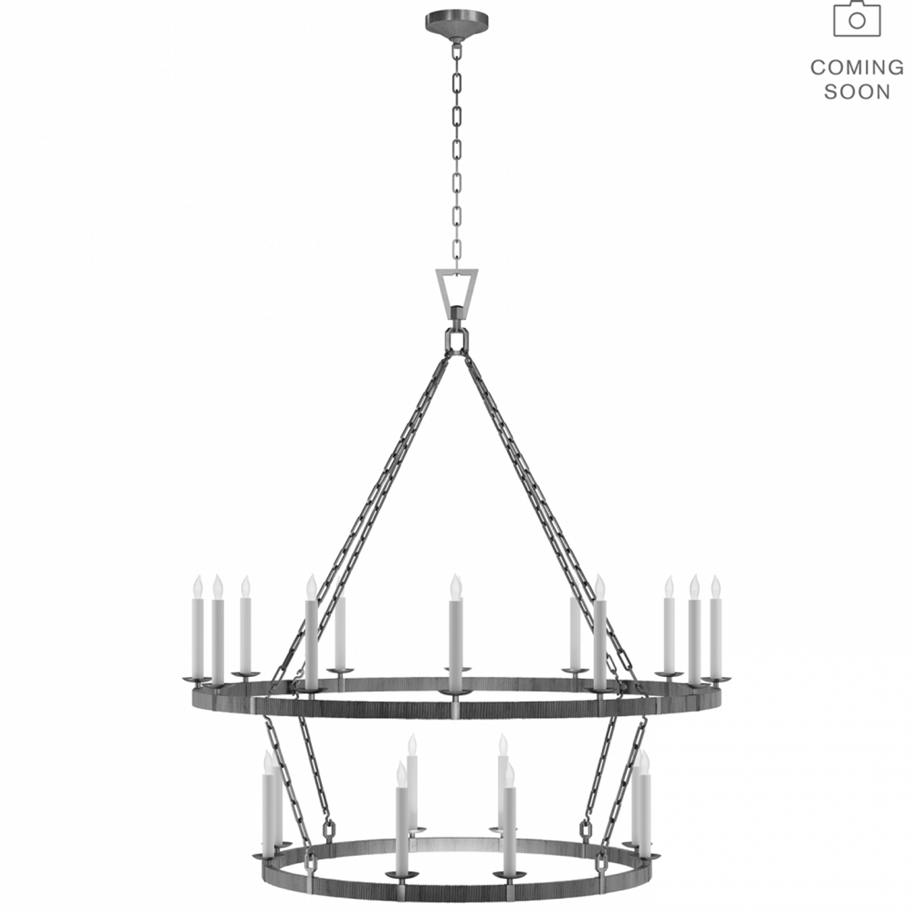 Darlana Extra Large Two Tier Chandelier - Aged Iron and Natural Rattan