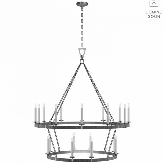 Darlana Extra Large Two Tier Chandelier - Aged Iron and Natural Rattan