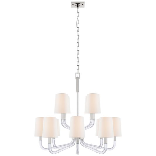 Reagan Medium Two Tier Chandelier, 12-Light, Polished Nickel and Crystal, 37"W (CHC 5903PN/CG-L CQ1NL)