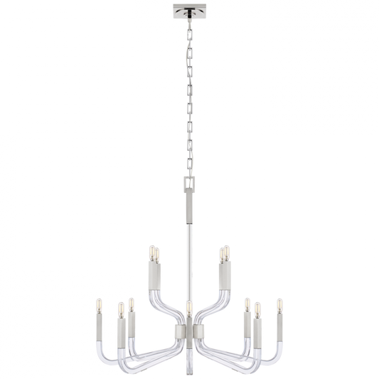 Reagan Medium Two Tier Chandelier, 12-Light, Polished Nickel and Crystal, 32"W (CHC 5903PN/CG CQ0TA)