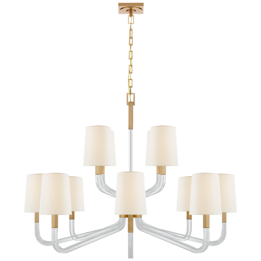 Reagan Grande Two Tier Chandelier, 12-Light, Antique-Burnished Brass, Linen Shade, 44.75"W (CHC 5904AB/CG-L CTXH2)