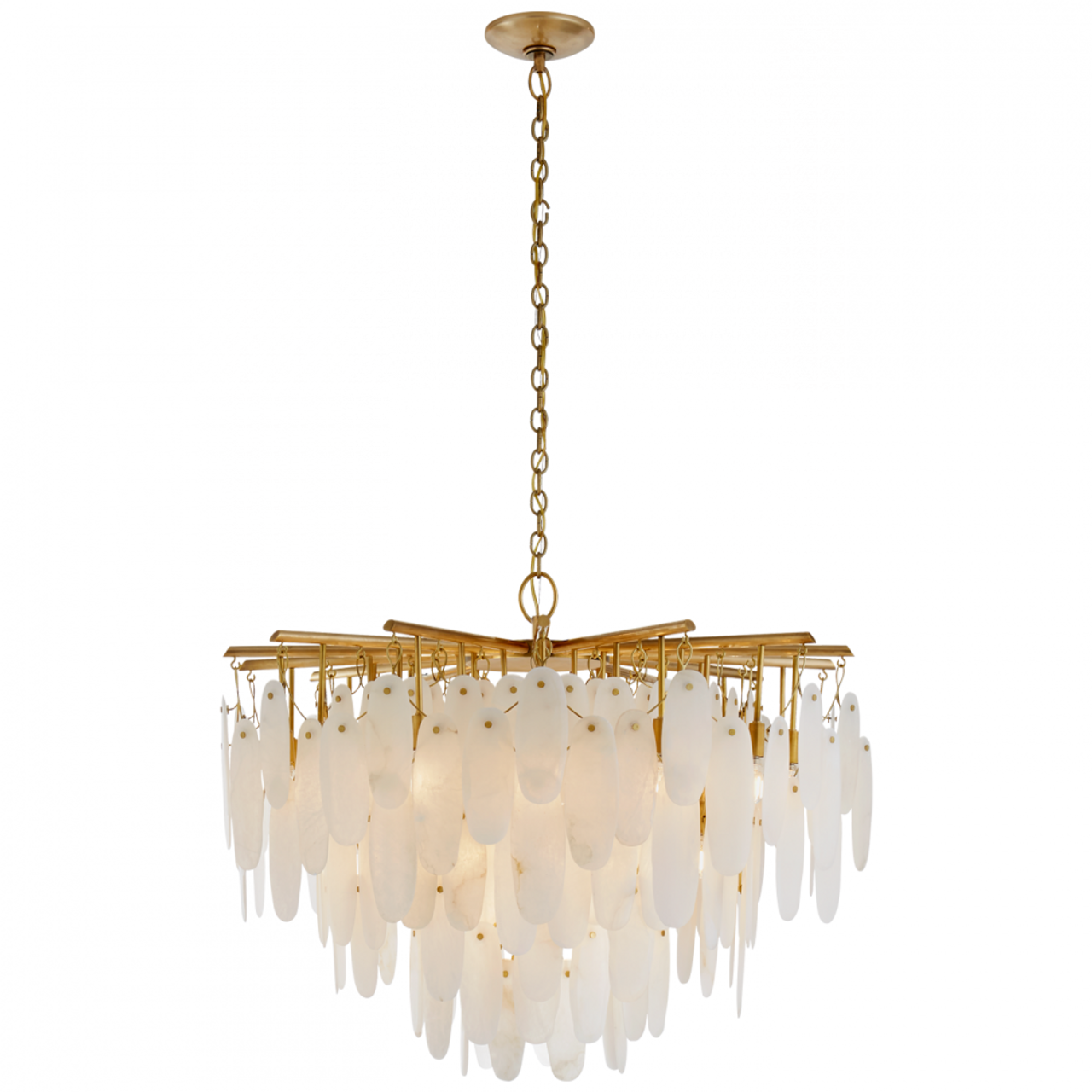 Cora Medium Waterfall Chandelier, 42-Light, Antique-Burnished Brass, Alabaster Shade, 40.75"W (CHC 5911AB-ALB CQ0QP)