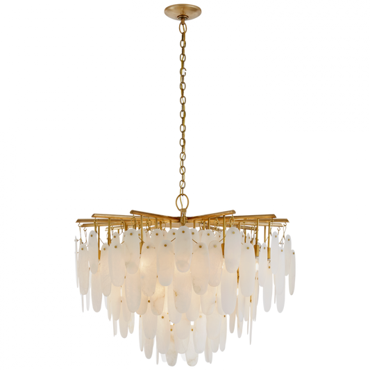 Cora Medium Waterfall Chandelier, 42-Light, Antique-Burnished Brass, Alabaster Shade, 40.75"W (CHC 5911AB-ALB CQ0QP)