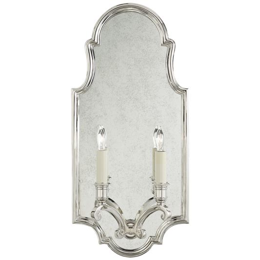 Sussex Medium Framed Double Wall Sconce, 2-Light, Polished Nickel, 20.5"H (CHD 1184PN 25U58)