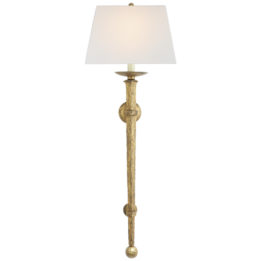 Long Long Iron Torch, 1-Light, Gilded Iron, Linen Shade, 36"H (CHD 1407GI-L D05NJ)