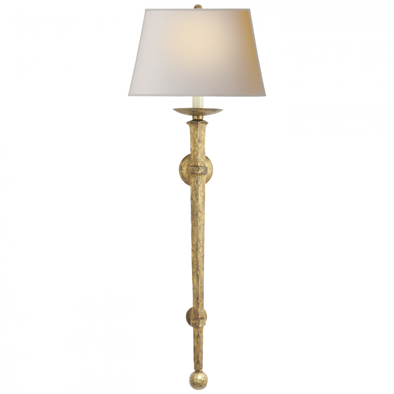 Long Iron Torch Wall Sconce, 1-Light, Gilded Iron, Natural Paper Rectangle Shade, 36"H (CHD 1407GI-NP 2JXV8)