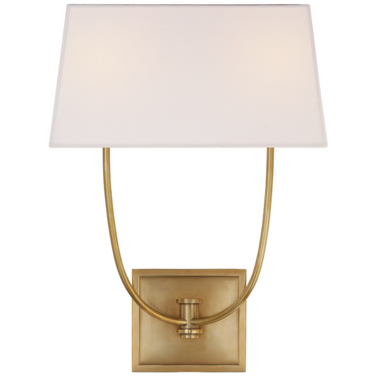 Venini Wall Sconce, 2-Light, Antique Burnished Brass, Linen Rectangle Shade, 18"H (CHD 2621AB-L CLW4H)