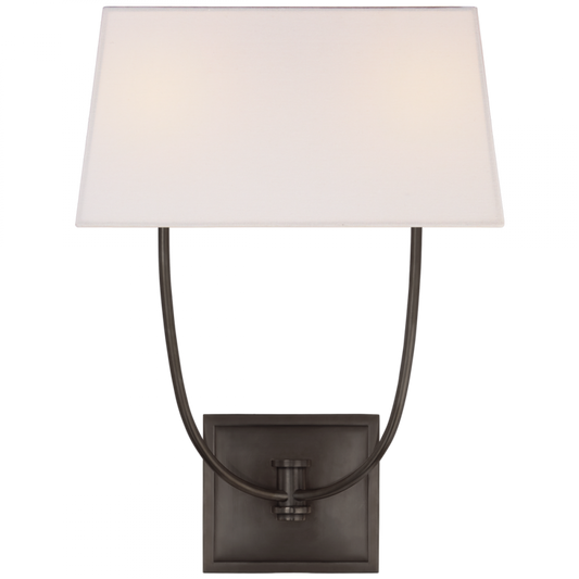 Venini Wall Sconce, 2-Light, Bronze, Linen Rectangle Shade, 18"H (CHD 2621BZ-L CLW4J)