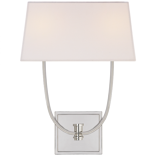 Venini Wall Sconce, 2-Light, Polished Nickel, Linen Rectangle Shade, 18"H (CHD 2621PN-L CLW4K)