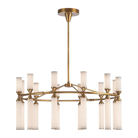 Edwin Chandelier, 24-Light, LED, Vintage Brass, Frosted Ribbed Glass, 37.5"D (CH348038VBFR 7072YHR)