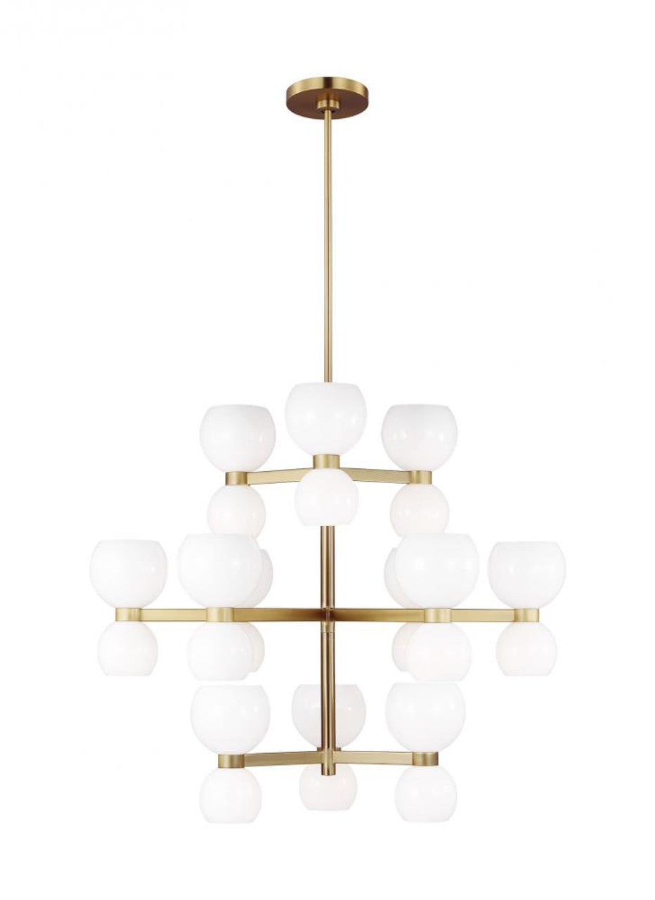 Londyn Chandelier, 24-Light, Burnished Brass with Milk , Milk White Shade, 36.5"W (KSC10124BBSMG 706X193)