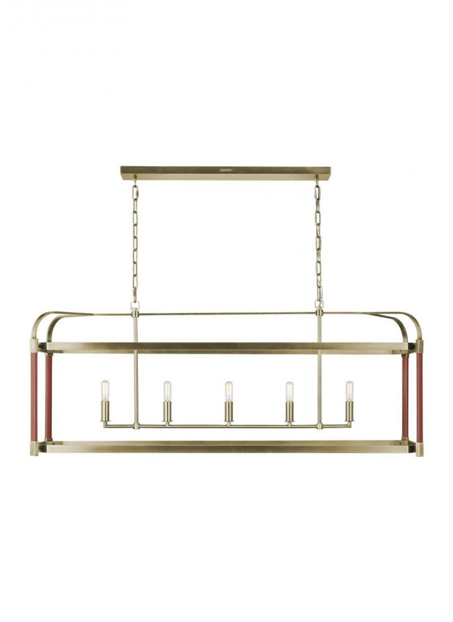 Hadley Linear Chandelier, 5-Light, Time Worn Brass, 49"W (LC1165TWB 706X28E)