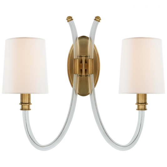 Clarice Double Wall Sconce, 2-Light, Crystal with Ant, Linen Shade, 16"H (JN 2030CG/AB-L CLW52)