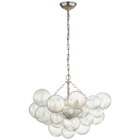 Talia Medium Chandelier - Burnished Silver Leaf and Clear Swirled Glass