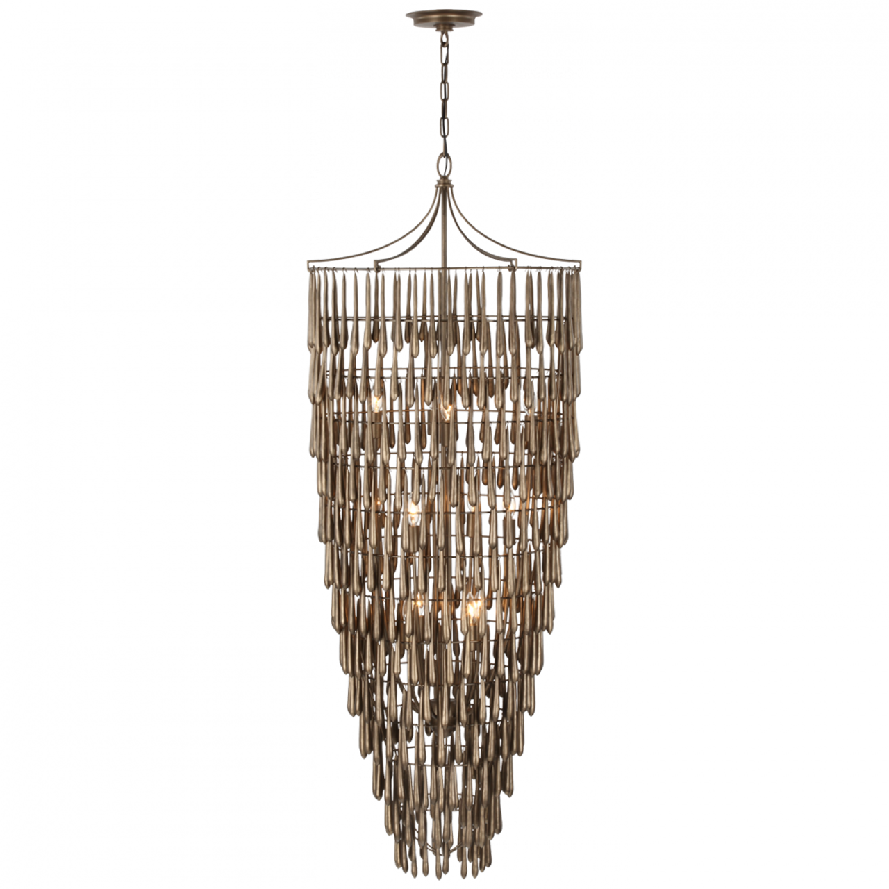 Vacarro Tall Cascading Chandelier, 12-Light, Antique Bronze Leaf, 25"W (JN 5135ABL CU0GW)