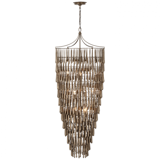 Vacarro Tall Cascading Chandelier, 12-Light, Antique Bronze Leaf, 25"W (JN 5135ABL CU0GW)