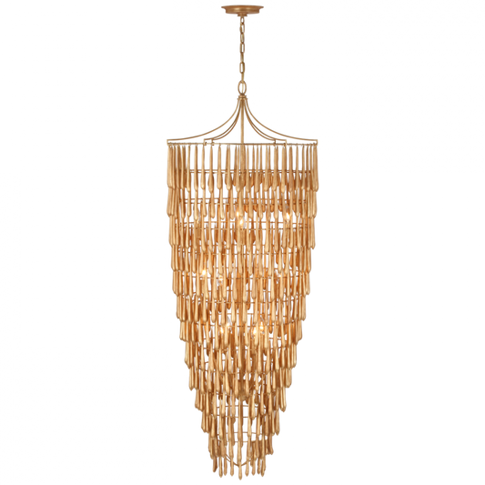 Vacarro Tall Cascading Chandelier, 12-Light, Antique Gold Leaf, 25"W (JN 5135AGL CU0GV)