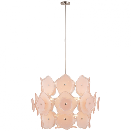 Leighton Large Barrel Chandelier - Polished Nickel and Blush Tinted Glass