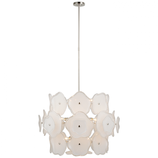 Leighton Large Barrel Chandelier - Polished Nickel and Cream Tinted Glass