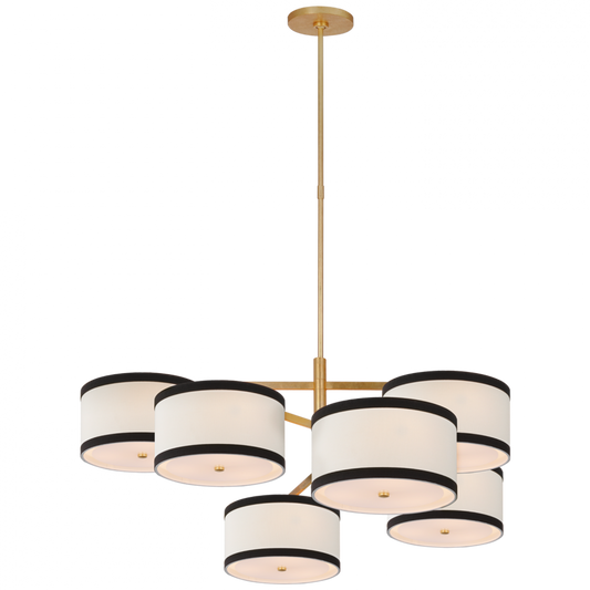 Walker X-Large Offset Chandelier, 18-Light, LED, Gild, Linen Shade, 41.25"W (KS 5072G-L/BL D03T3)