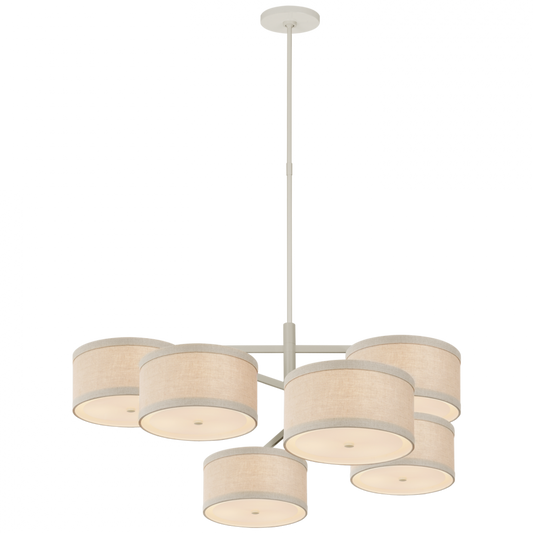 Walker X-Large Offset Chandelier, 18-Light, LED, Light Cream, Natural Linen Shade, 41.25"W (KS 5072LC-NL D03Q8)