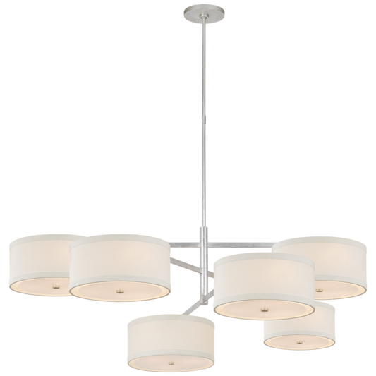 Walker Grande Offset Chandelier, 18-Light, LED, Burnished Silver Leaf, Linen Shade, 53"W (KS 5073BSL-L D02RJ)