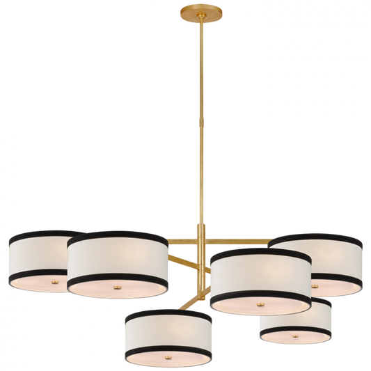 Walker Grande Offset Chandelier, 18-Light, LED, Gild, Linen Shade, 53"W (KS 5073G-L/BL D03QA)