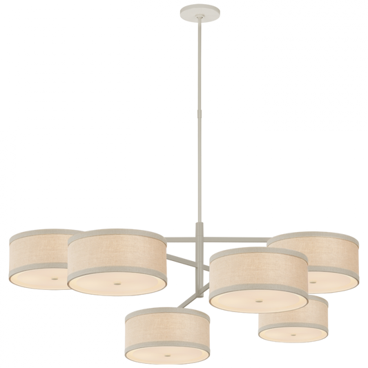 Walker Grande Offset Chandelier, 18-Light, LED, Light Cream, Natural Linen Shade, 53"W (KS 5073LC-NL D03T4)