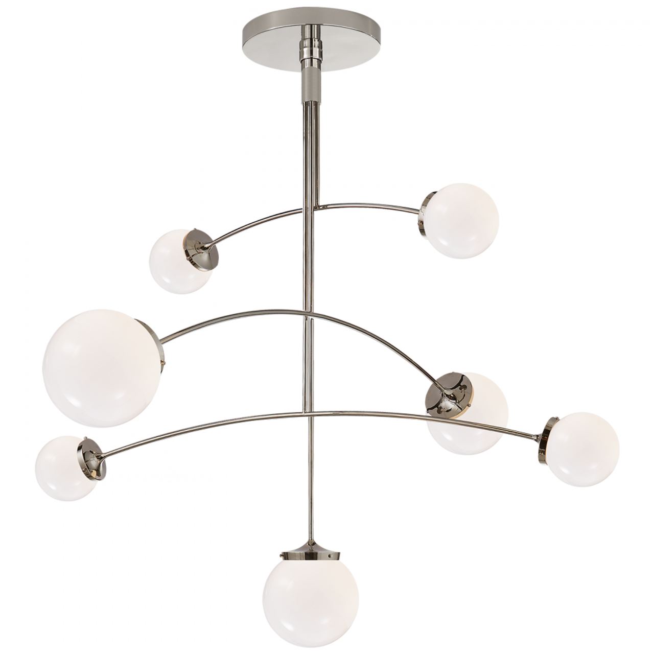 Prescott Chandelier, 7-Light, Polished Nickel, White Glass, 55"W (KS 5404PN-WG CHVFJ)