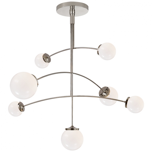 Prescott Chandelier, 7-Light, Polished Nickel, White Glass, 55"W (KS 5404PN-WG CHVFJ)