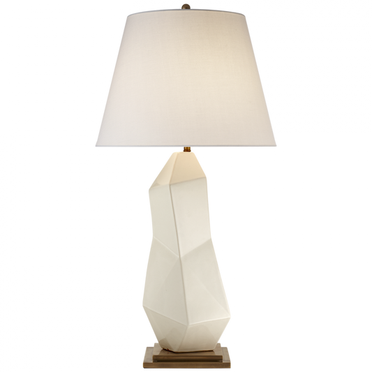 Bayliss Table Lamp, 1-Light, White Leather Ceramic, Linen Round Shade, 31.75"H (KW 3046WLC-L 2UZWH)