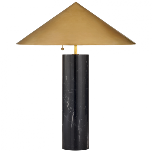 Minimalist Table Lamp, 3-Light, Black Marble, Antique Burnished Brass Shade, 25"H (KW 3047BM-AB CLZ2T)