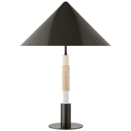 Mira Stacked Table Lamp, 1-Light, Bronze, Travertine, Bronze Shade, 28.5"H (KW 3607BZ/TVT-BZ CPWVK)