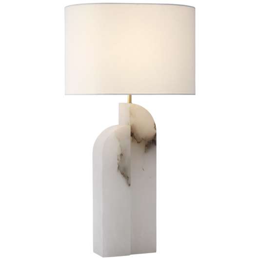 Savoye Large Left Table Lamp, 1-Light, Alabaster, Linen Oval Shade, 34"H (KW 3930ALB-L CX31U)