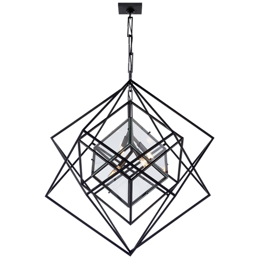 Cubist Chandelier, 4-Light, Aged Iron, 31.25"W (KW 5021AI-CG 2N4C8)