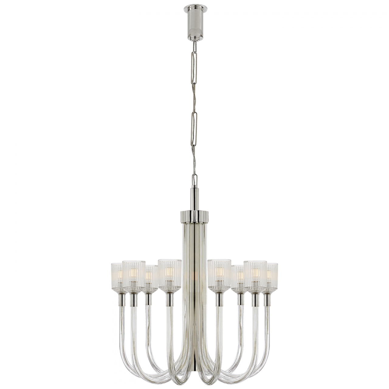 Reverie Chandelier, 10-Light, Clear Ribbed Glass, Polished Nickel, 30"W (KW 5401CRB/PN 2V8MQ)