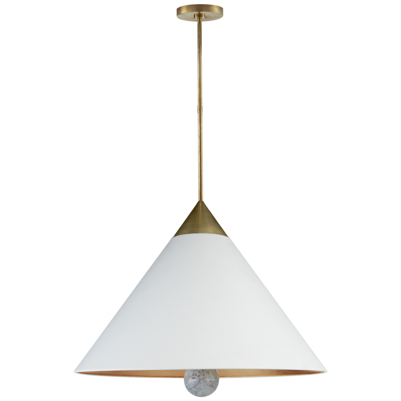 Cleo Large Pendant, 3-Light, Antique-Burnished Brass, Matte White Shade, Over All Height 50" (KW 5515AB/WM-WHT CHVH8)