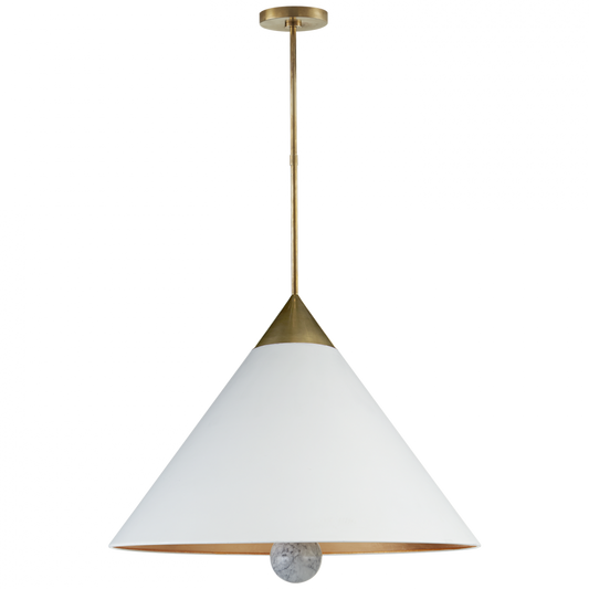 Cleo Large Pendant, 3-Light, Antique-Burnished Brass, Matte White Shade, Over All Height 50" (KW 5515AB/WM-WHT CHVH8)