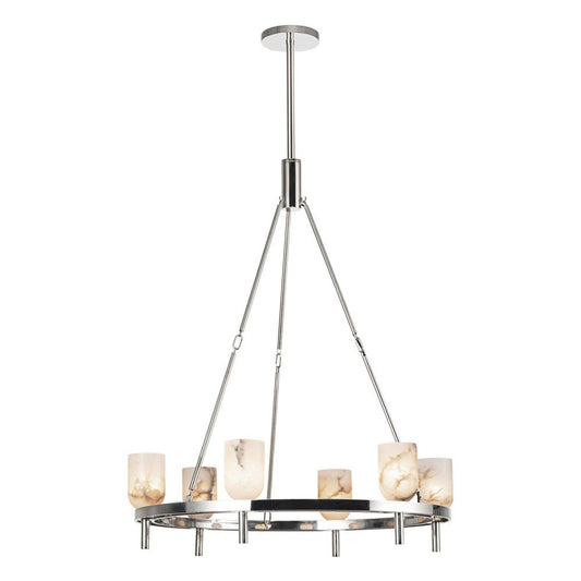 Lucian Candelabra Chandelier, 6-Light, Polished Nickel, Alabaster, 38.38"H (CH338632PNAR 7072WM4)