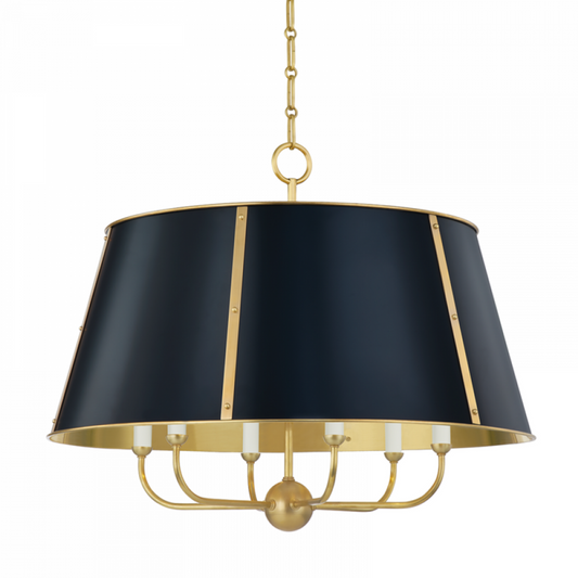 Cambridge Chandelier, 6-Light, Aged Brass, Darkest Blue, 28.5"W (Mds121-Agb/Dbl A8M6L)