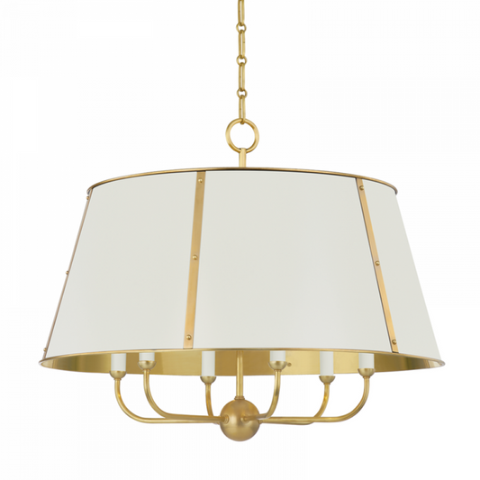 Cambridge Chandelier, 6-Light, Aged Brass, Off White, 28.5"W (Mds121-Agb/Ow A8M6M)